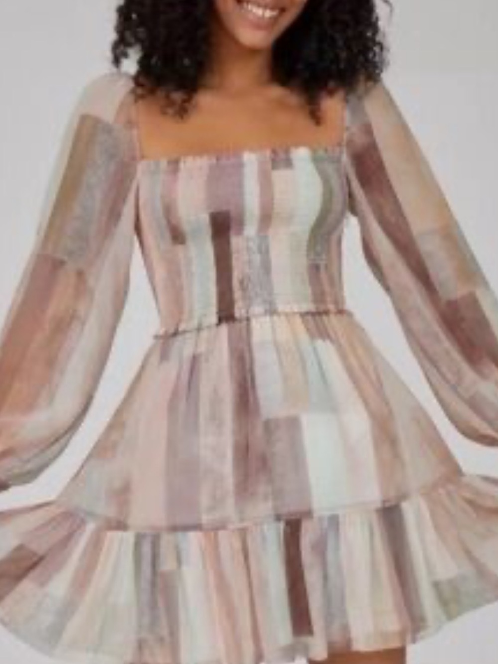 Aritzia Smocked Patchwork Mini Dress — Mauve & Blush Tones size S - Picture 11 of 14